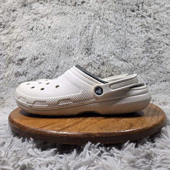 CROCS Unisex Classic Mens Size 11 W13 Faux Fur Fuzz Lined White Clogs 203591 - Picture 3 of 8